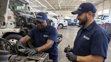Motus Hino Parow apprentice working on a commercial truck during diesel mechanic training